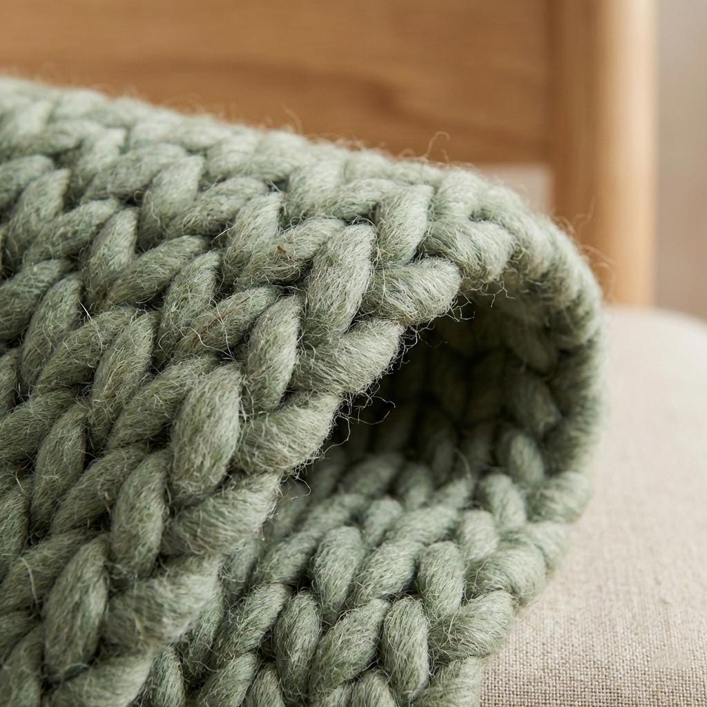 Handwoven chunky wool rug with thick texture in neutral Scandinavian decor style