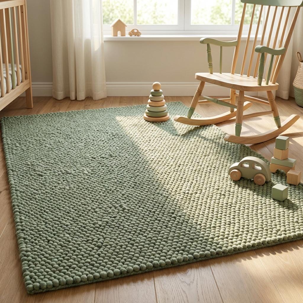 Handwoven chunky wool rug with thick texture in neutral tones for Scandinavian home decor