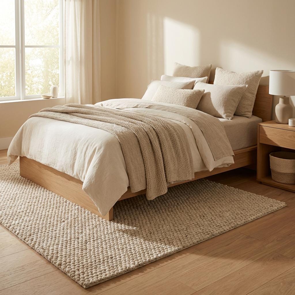 Handwoven chunky wool rug with textured neutral tones for Scandinavian home decor