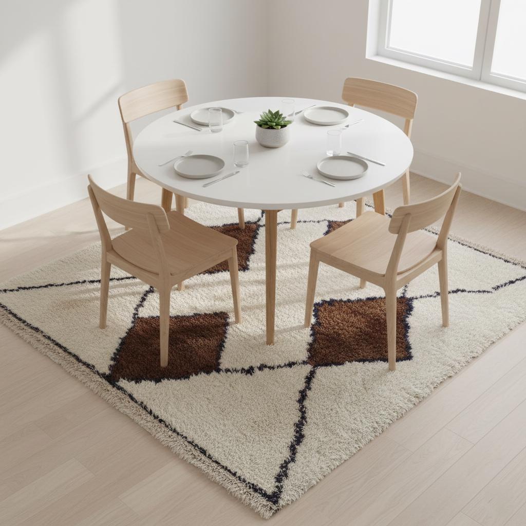 Handwoven wool Beni Ourain rug with ivory background and brown Moroccan diamond pattern
