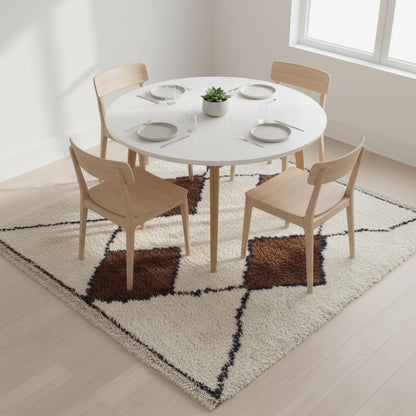 Handwoven wool Beni Ourain rug with ivory background and brown Moroccan diamond pattern