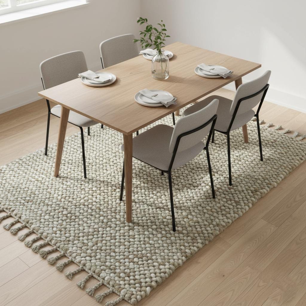 Handwoven Wool Pebble Rug – Sage Green & Cream, Boho Nursery Rug
