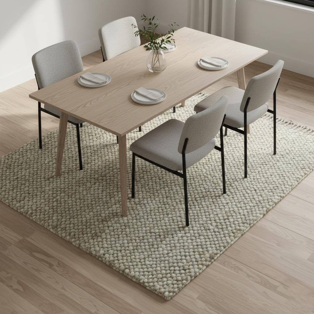 Handwoven Wool Pebble Rug – Sage Green & Cream, Boho Nursery Rug