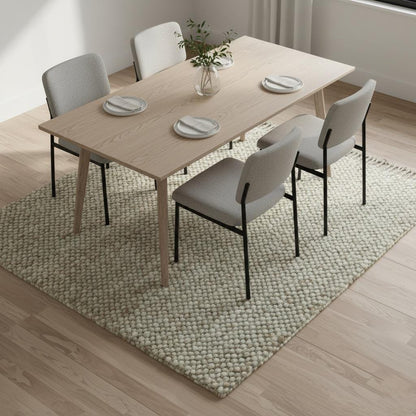 Handwoven Wool Pebble Rug – Sage Green & Cream, Boho Nursery Rug