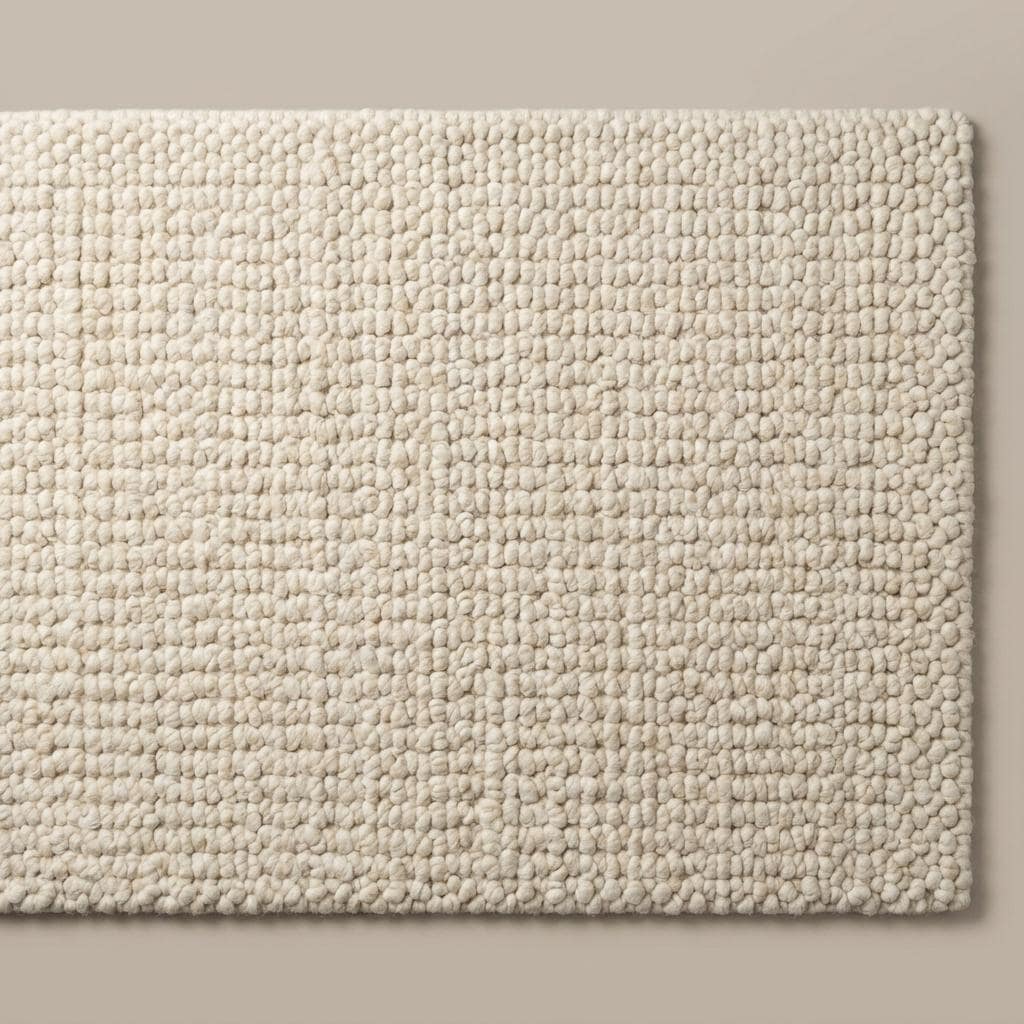 Neutral ivory wool area rug with textured surface for modern organic home interiors