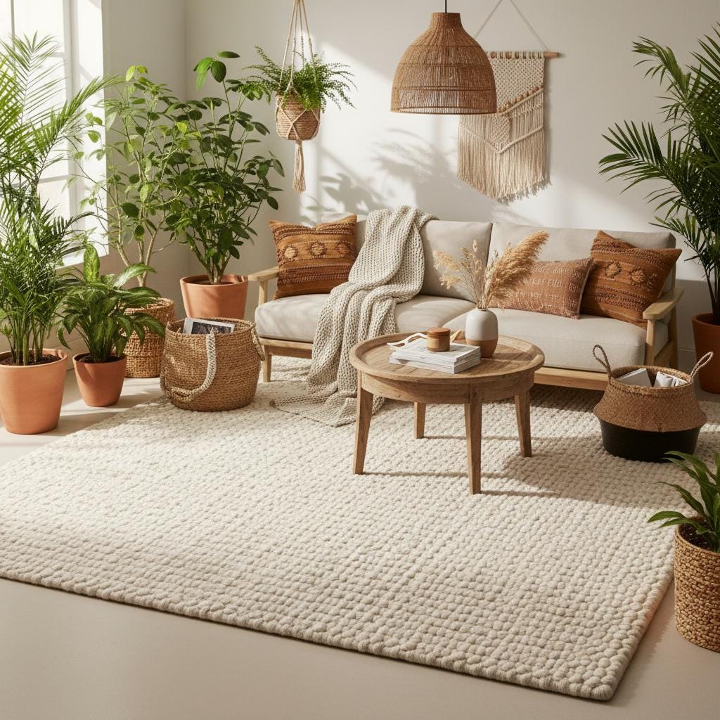 Chunky handwoven wool rug ideal for living room, bedroom, or nursery floor décor