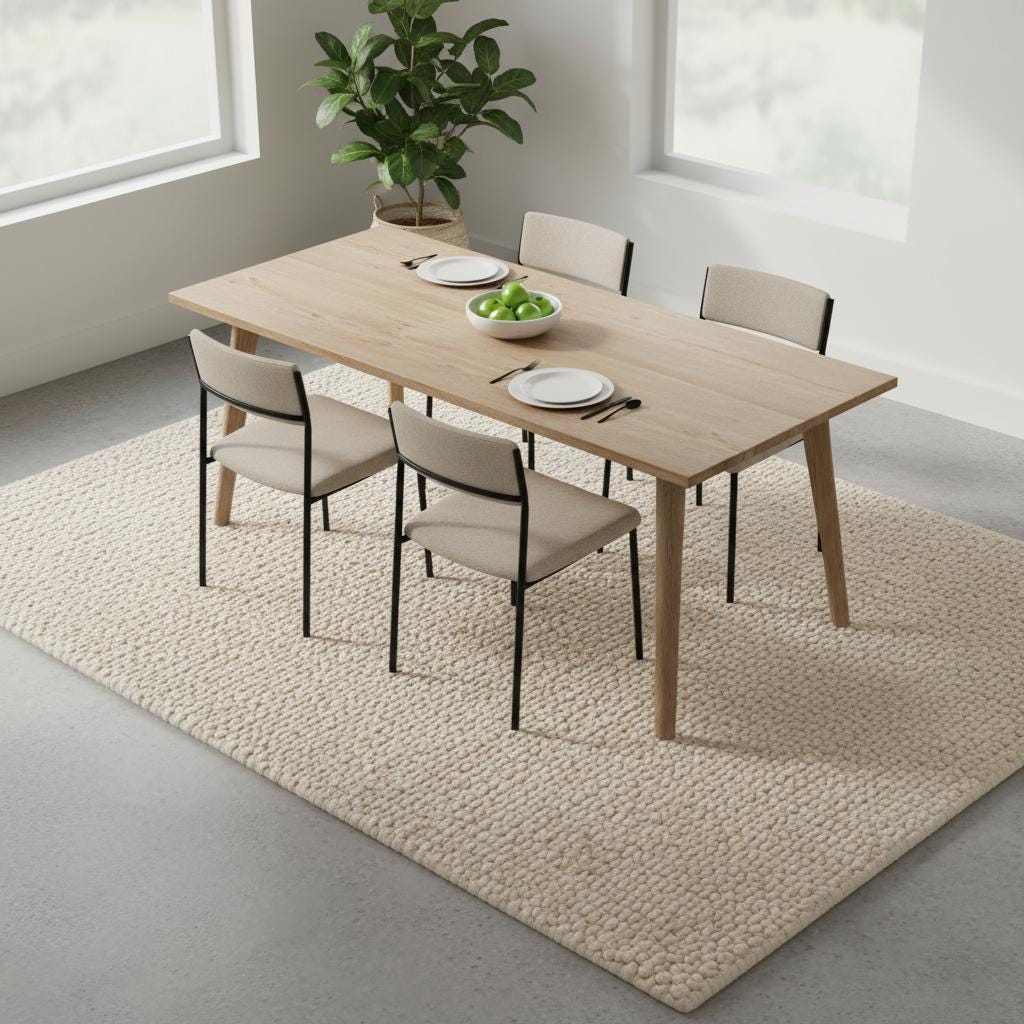 Handwoven Wool Rug, Chunky Loop Pile Area Rug, Neutral Ivory Wool Carpet, Scandinavian Minimalist Rug, Modern Cozy Living Room Floor Decor