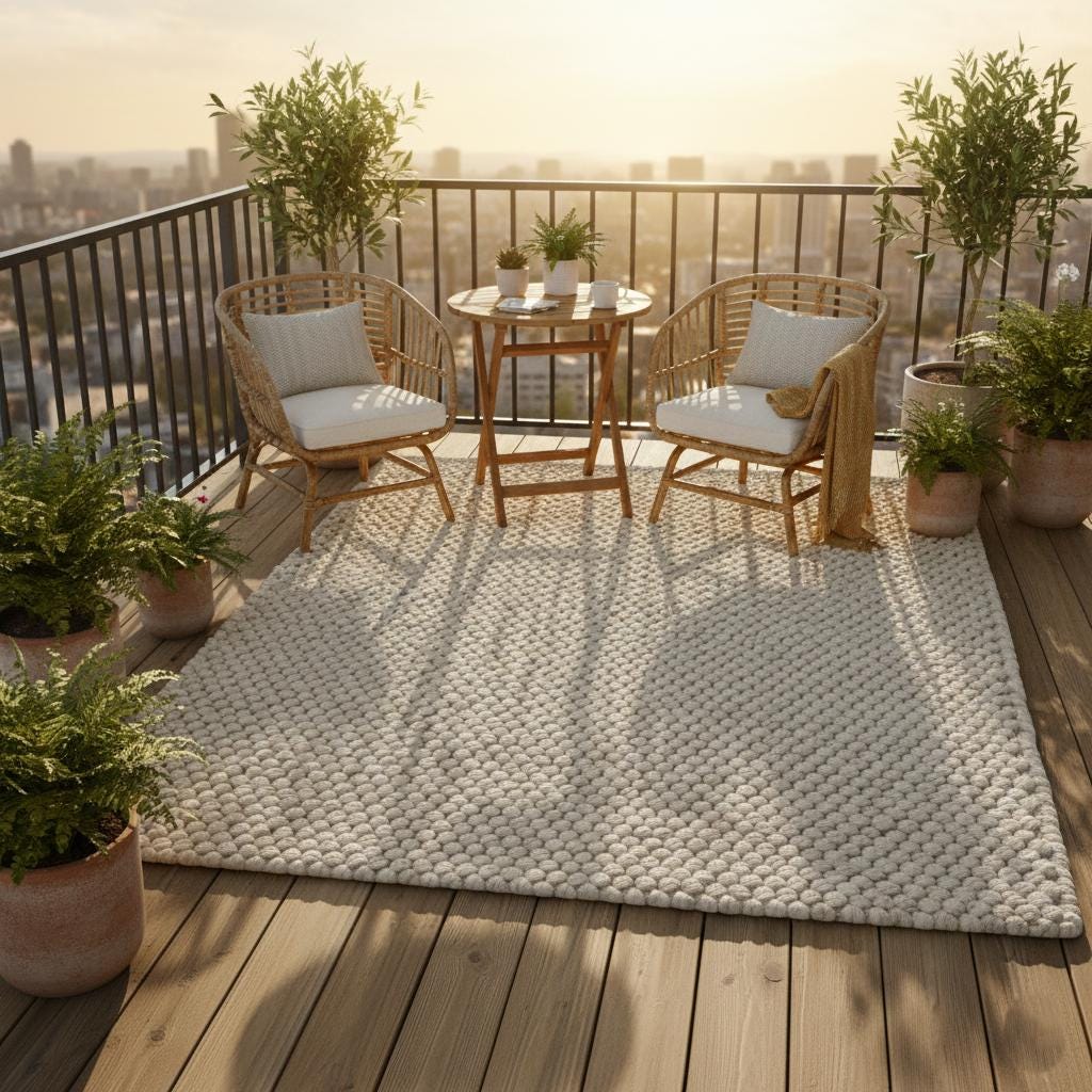 Handwoven chunky Wool Pebble Rug, Neutral Beige Textured Area Rug, Scandinavian Minimalist Living Room Carpet, Thick Cozy Natural Home Decor