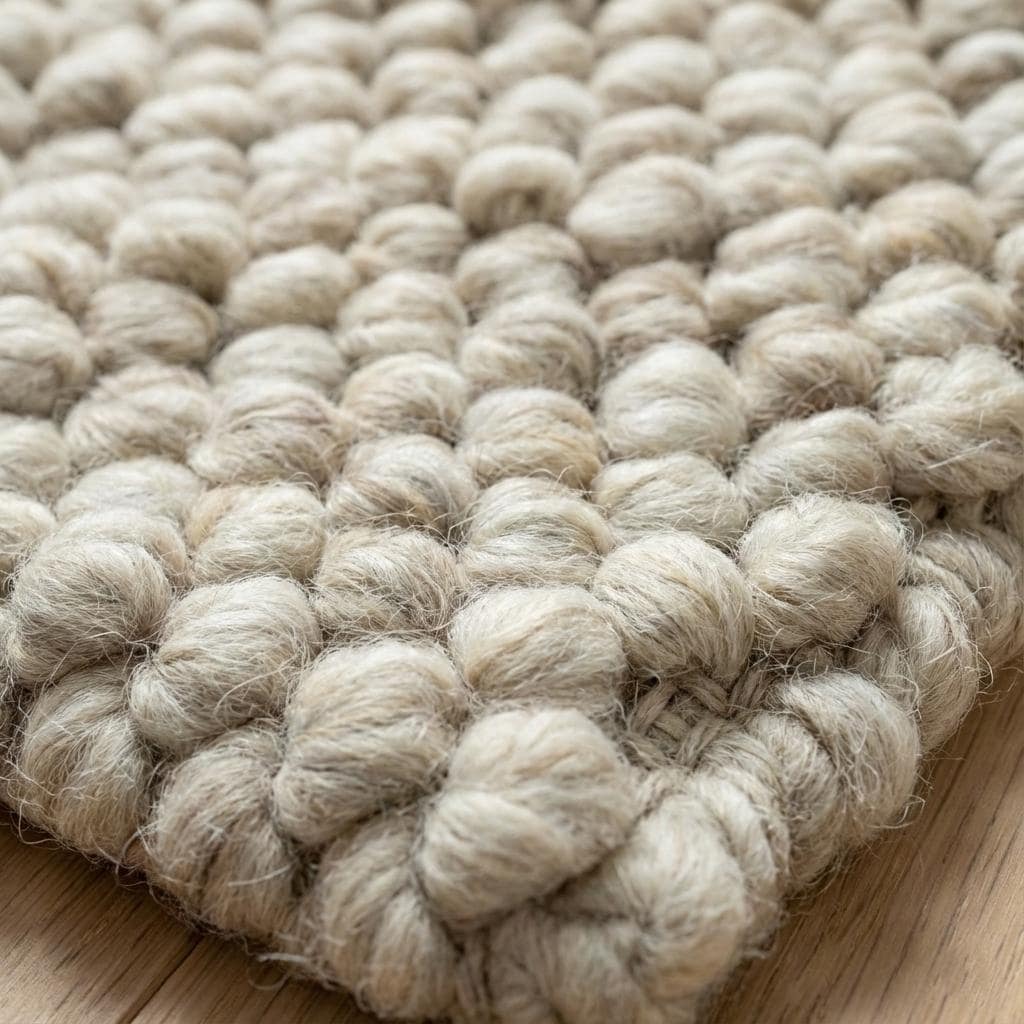 Handwoven chunky Wool Pebble Rug, Neutral Beige Textured Area Rug, Scandinavian Minimalist Living Room Carpet, Thick Cozy Natural Home Decor