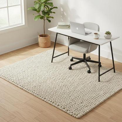 Handwoven chunky Wool Pebble Rug, Neutral Beige Textured Area Rug, Scandinavian Minimalist Living Room Carpet, Thick Cozy Natural Home Decor