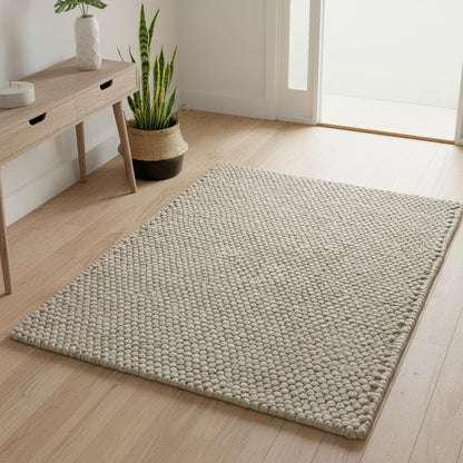Handwoven chunky Wool Pebble Rug, Neutral Beige Textured Area Rug, Scandinavian Minimalist Living Room Carpet, Thick Cozy Natural Home Decor