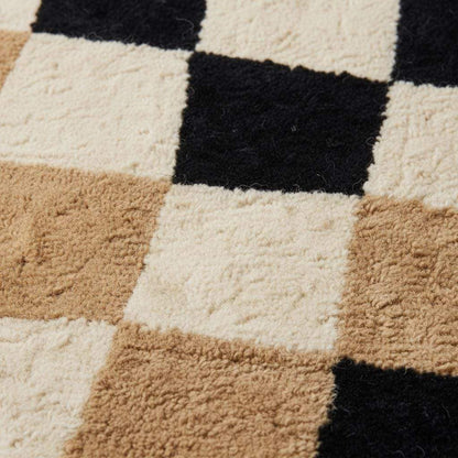 Irregular Checkered Area Carpet | Modern Beige & Black Squares Mat | Hand Tufted Trendy Neutral Room Decor __etsy:7640797111