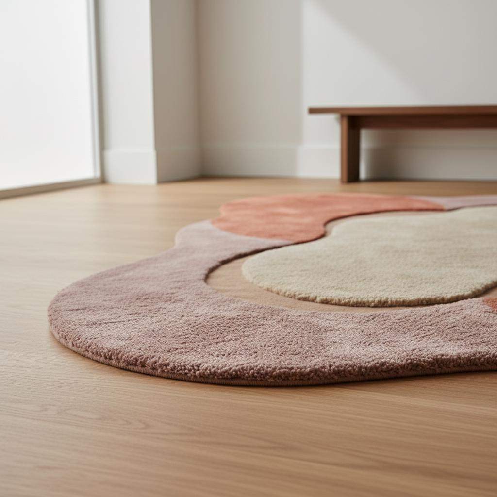 Irregular Shaped Rug • Organic Shape Abstract Extra large Rug • Wavy Modern Area Rug • Mid Century Modern Decor • Terracotta Living Room Rug __etsy:7544676711