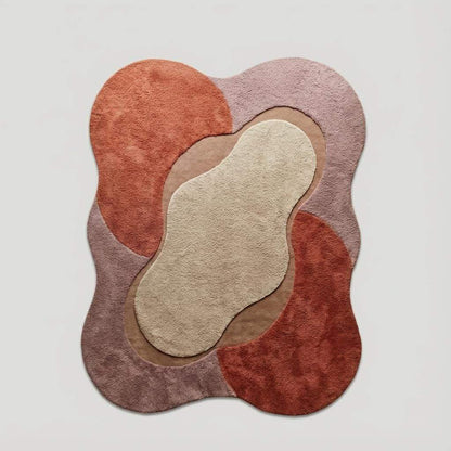 Irregular wavy area rug with layered colors creating a soft contemporary centerpiece in a cozy living space. __etsy:7544676679