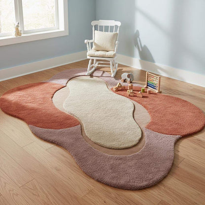 Contemporary wavy rug design with terracotta and mauve accents adding texture and warmth to a stylish living room. __etsy:7496741870