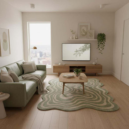 Handmade tufted rug showcasing artisan craftsmanship and natural pile variations