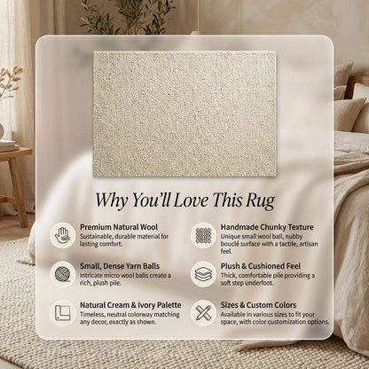 Ivory chunky wool area rug with thick looped texture for cozy modern interiors