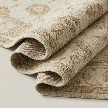 Ivory Oushak Area Rug, Hand Knotted Wool Floral Living Room Rug