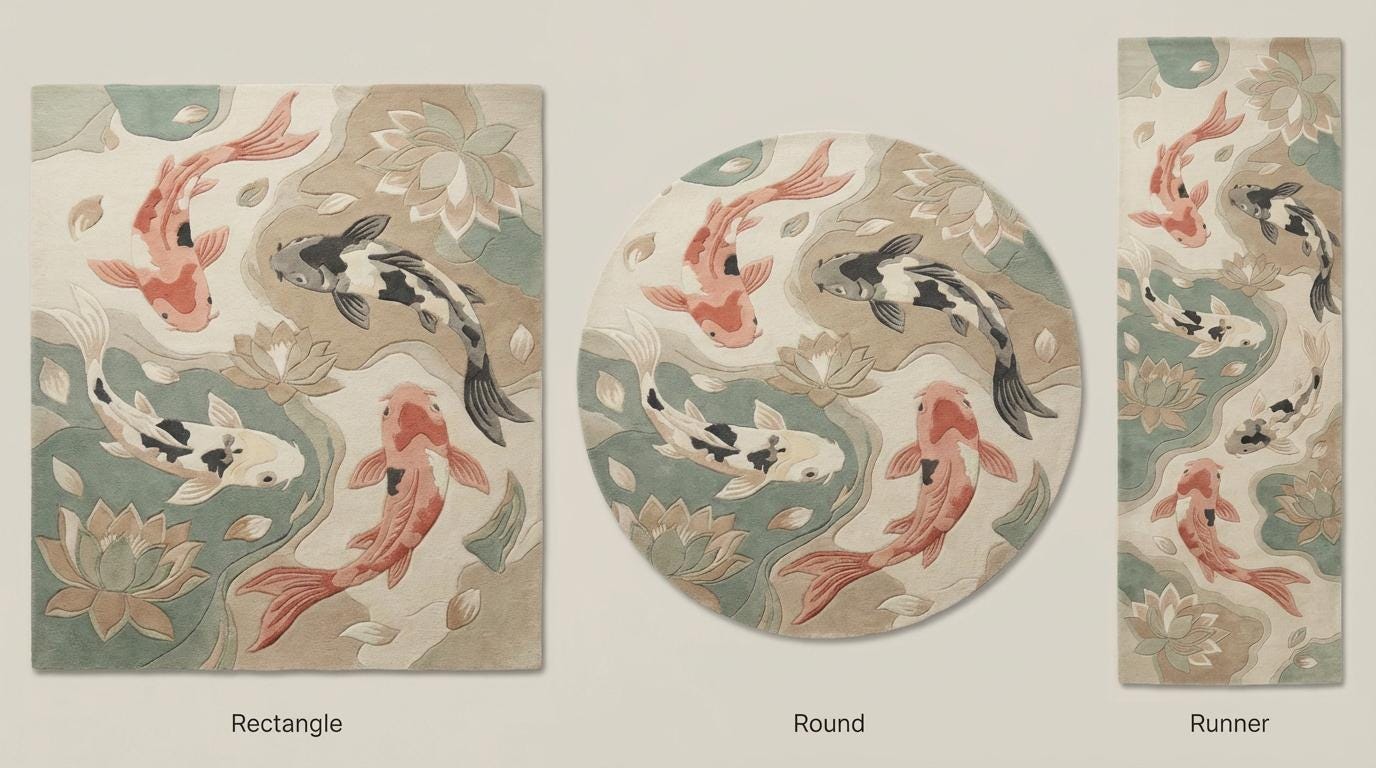 Koi Fish Area Rug, Japanese Zen Lotus Pond Living Room Floor Decor
