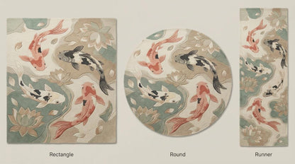 Koi Fish Area Rug, Japanese Zen Lotus Pond Living Room Floor Decor