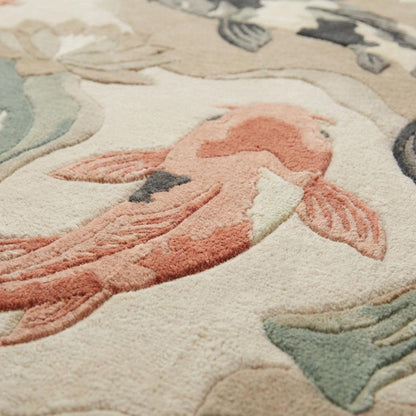 Koi Fish Area Rug, Japanese Zen Lotus Pond Living Room Floor Decor