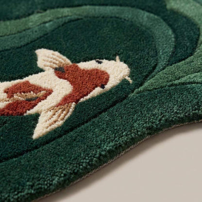 Koi Fish Hand Tufted Green Rug Organic Shape Modern Living Room