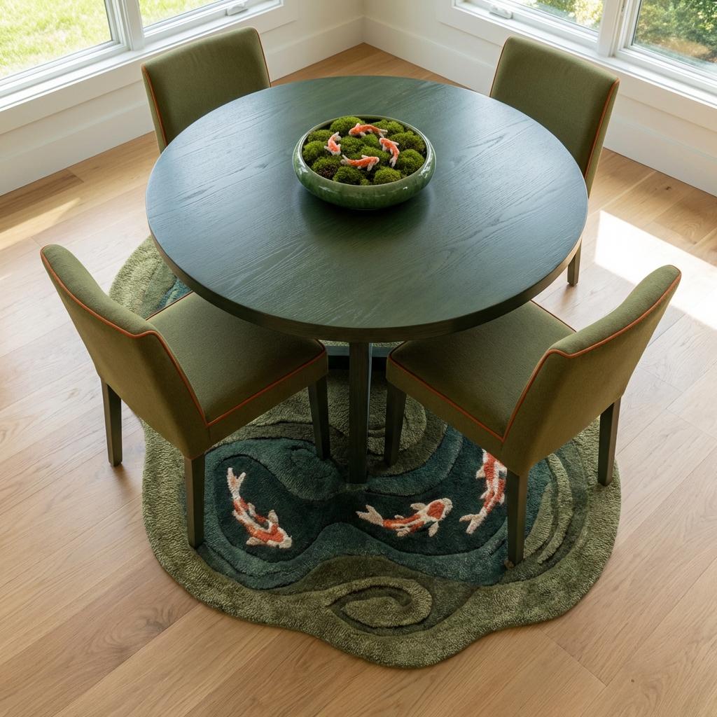 Koi Fish Pond Hand Tufted Rug, Irregular Wool Area Carpet