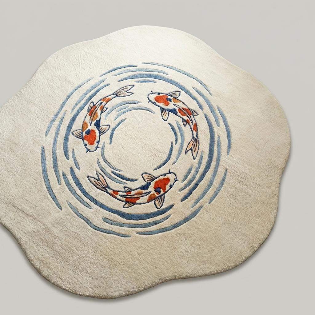 Koi Fish Rug Hand Tufted Irregular Shaped Wool Area