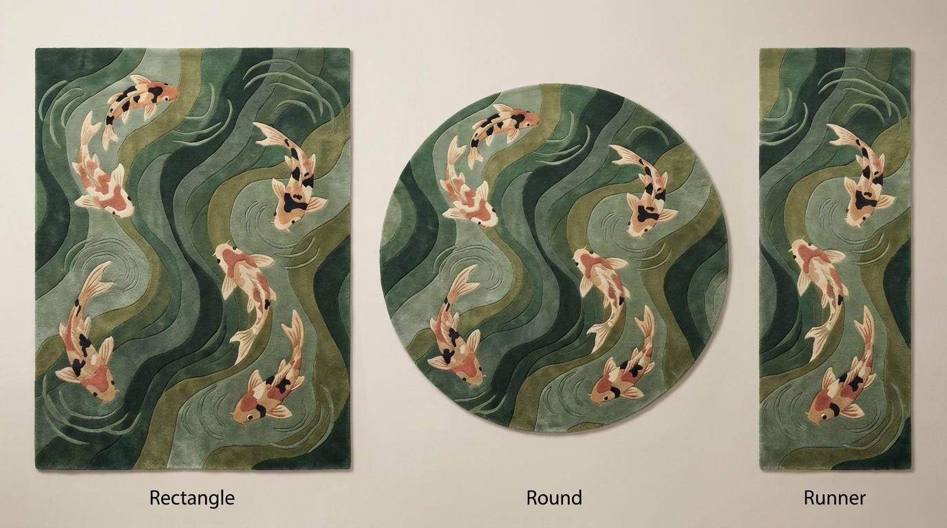 Koi Fish Rug Japanese Zen Area Rug Japandi Living Room Decor