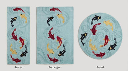 Koi Fish Tufted Rug Runner, Japanese Pond Style Carpet, Aqua Blue Bathroom Hallway Decor, Handmade Wool Fish Design __etsy:7838048371