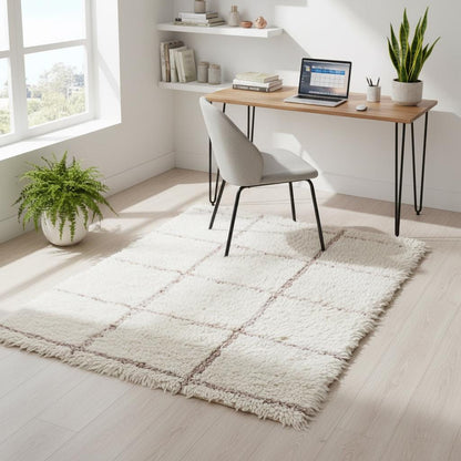 Luxury Cream Moroccan Shag Rug – Plush Berber Area Rug, Soft Boho Living Room Carpet, Handwoven High-Pile Wool Style Rug, Neutral Home Decor