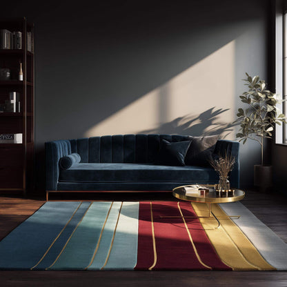 Metallic Gold Stripe Rug: Jewel Tone Hand-Woven Decor 9x12 Rug Teppich