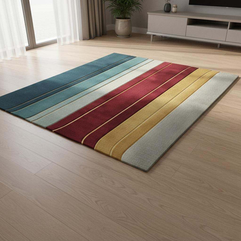 Metallic Gold Stripe Rug: Jewel Tone Hand-Woven Decor 9x12 Rug Teppich