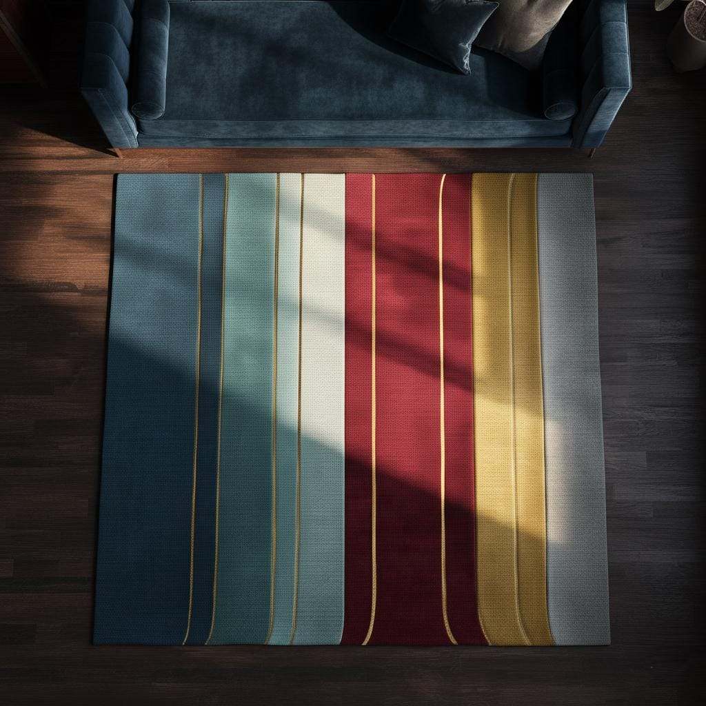 Metallic Gold Stripe Rug: Jewel Tone Hand-Woven Decor 9x12 Rug Teppich