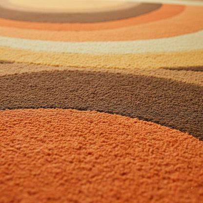 Mid Century Geometric Arc Area Rug – Plush Retro Living Room Rugs Thick Pile Rug Carpet Teppich in Terracotta Mustard Olive Brown