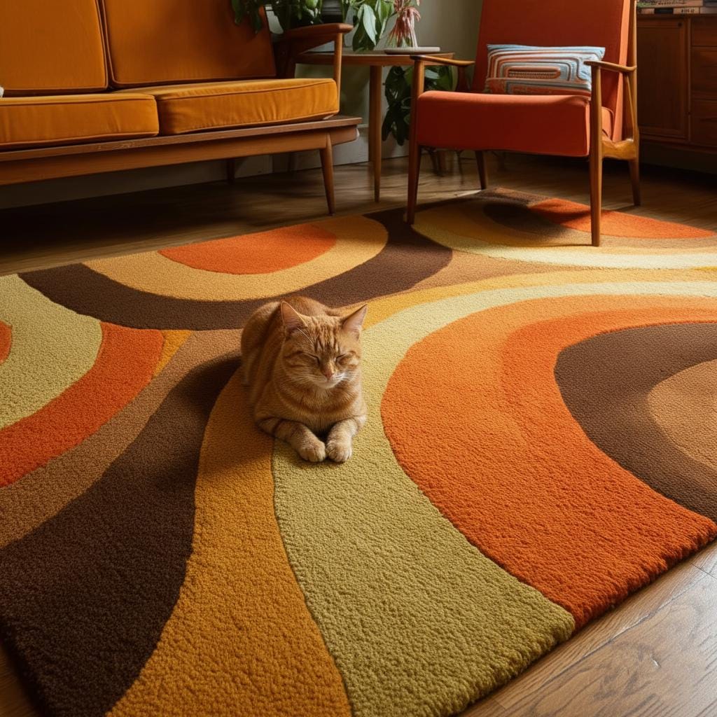 Mid Century Geometric Arc Area Rug – Plush Retro Living Room Rugs Thick Pile Rug Carpet Teppich in Terracotta Mustard Olive Brown