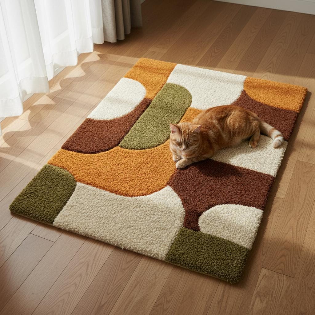Mid Century Geometric Shag Area Rug – Plush Living Room Rugs Thick High Pile Rug Carpet Teppich in Burnt Orange Olive Cream Brown