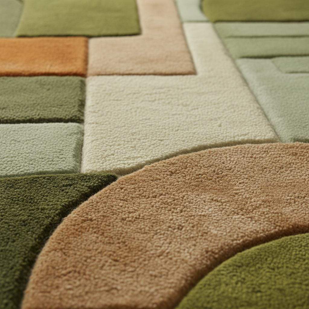 Mid-Century Modern Geometric Rug: Retro Abstract Green & Orange Carpet