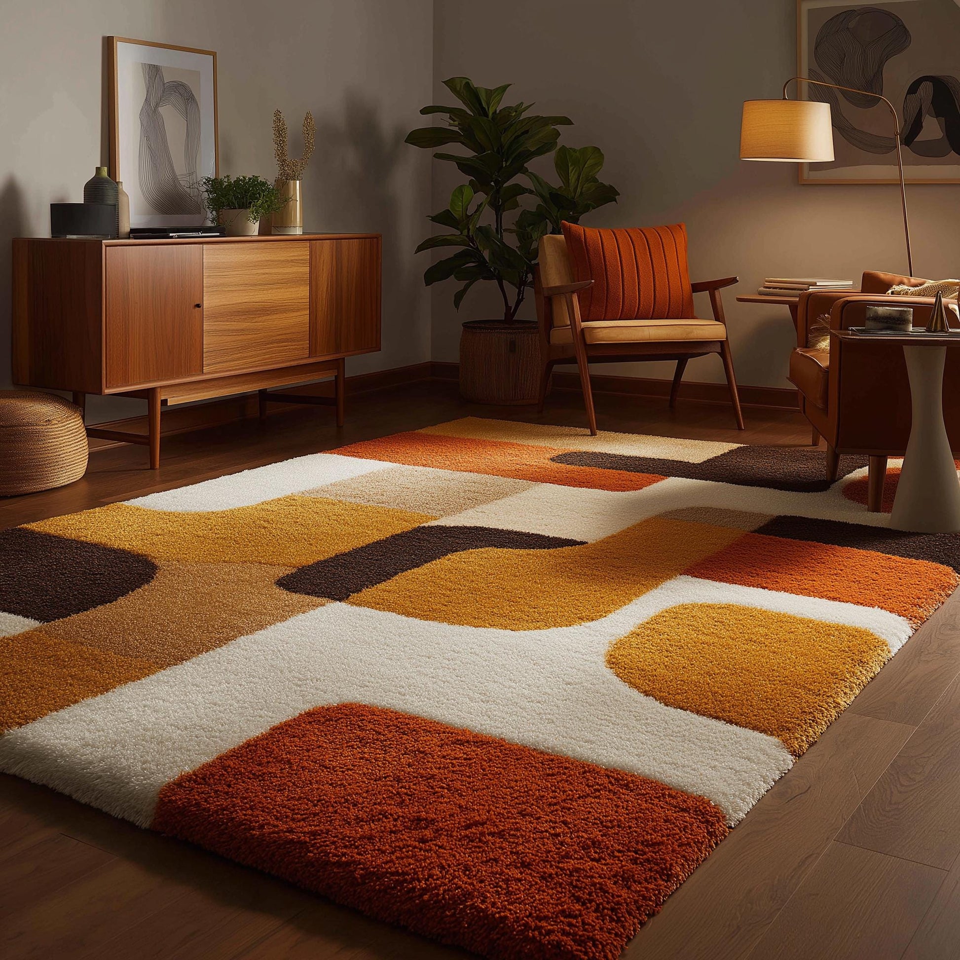 Mid Century Modern Geometric Rug: Tufted Retro Area Carpet Teppich