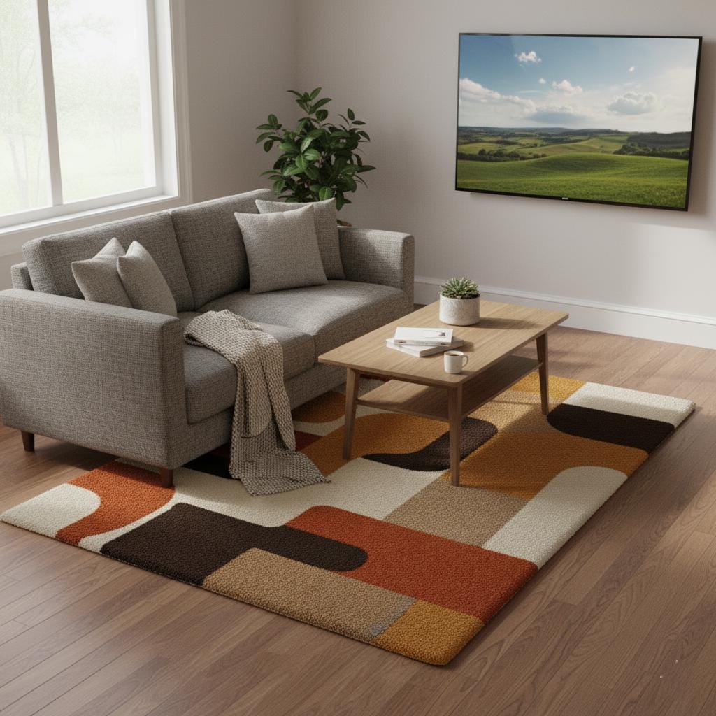 Mid Century Modern Geometric Rug: Tufted Retro Area Carpet Teppich