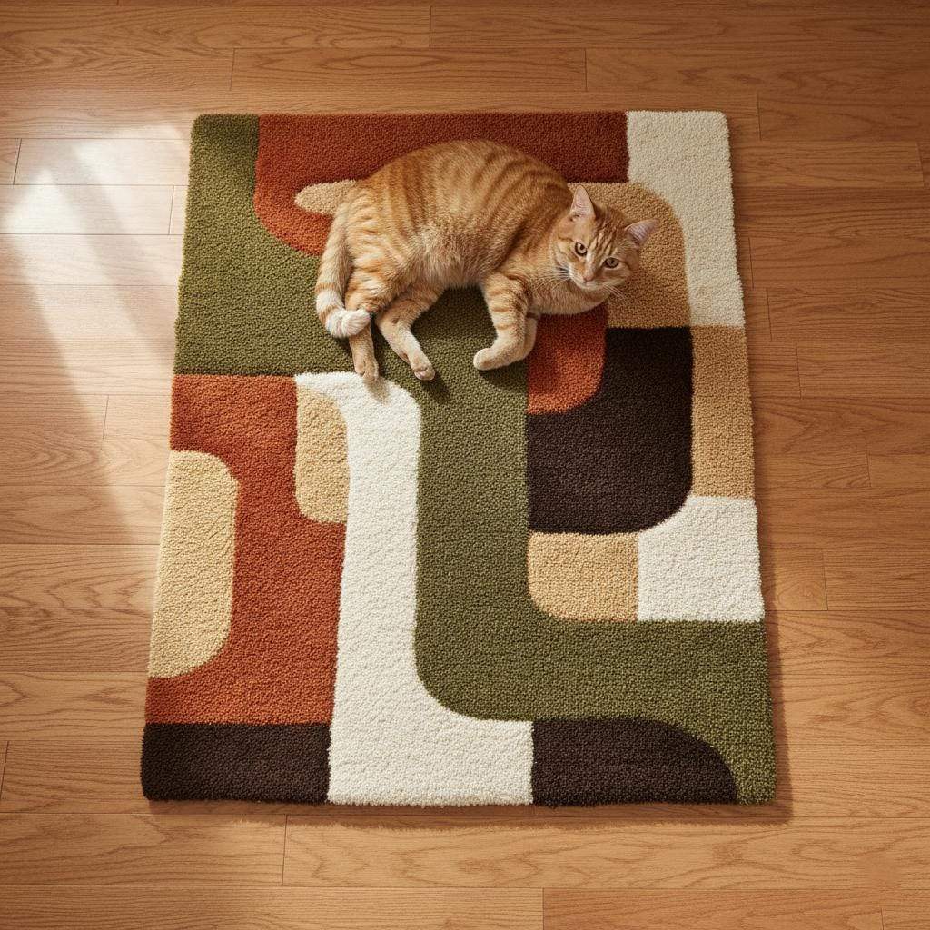 5x7 mid century modern rug with plush thick pile and geometric warm earthy palette