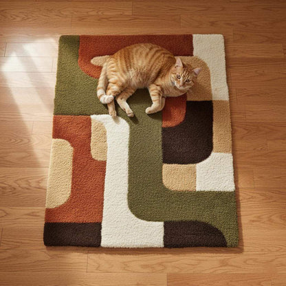 5x7 mid century modern rug with plush thick pile and geometric warm earthy palette