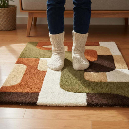 5x7 mid century modern rug with plush thick pile and geometric warm earthy tones