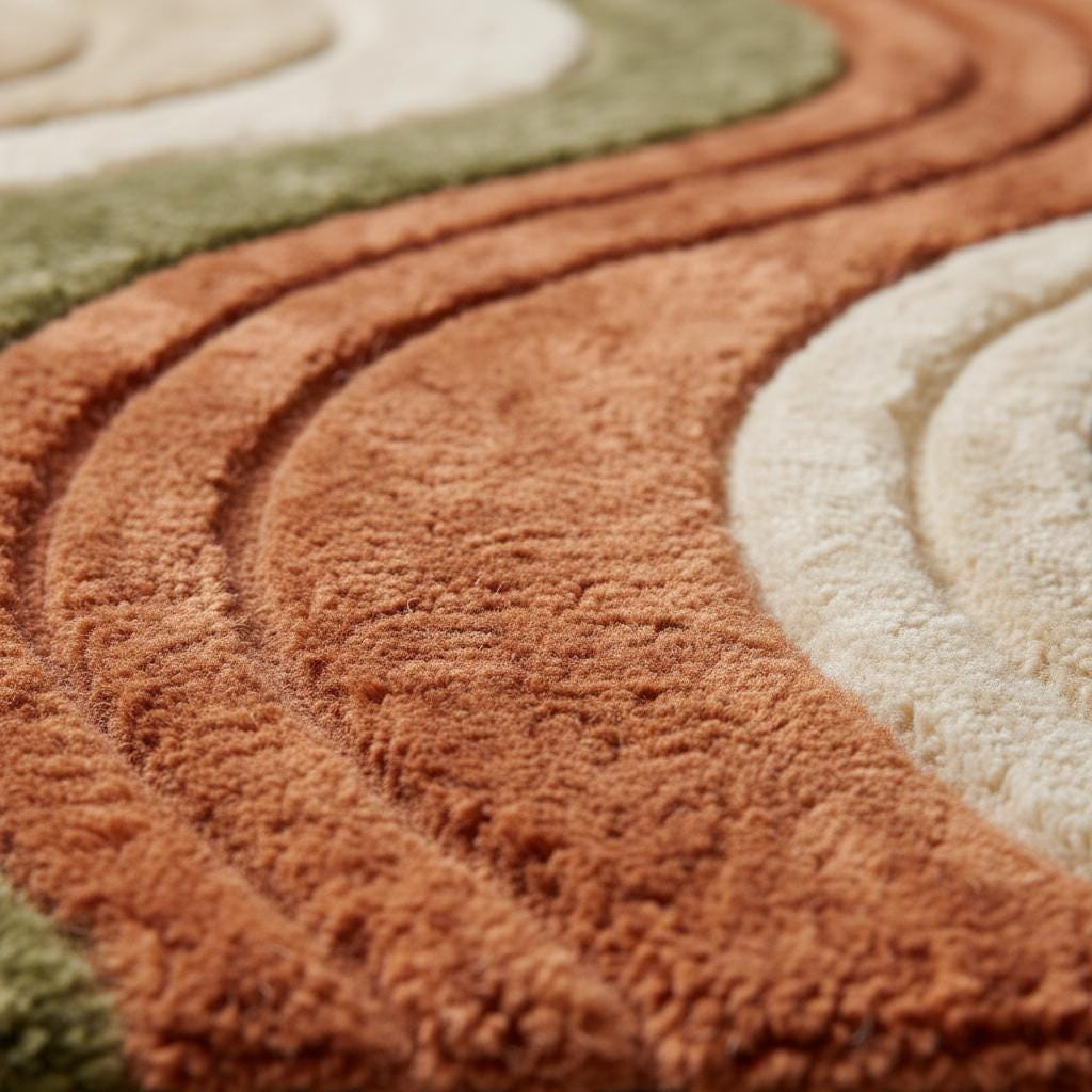 Mid Century Abstract Wavy Stripe Wool Area Rug