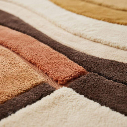 Mid Century Modern Abstract Area Rug, Hand Tufted Plush Retro Living Room Rug in Terracotta Mustard Cream, Geometric Home Decor