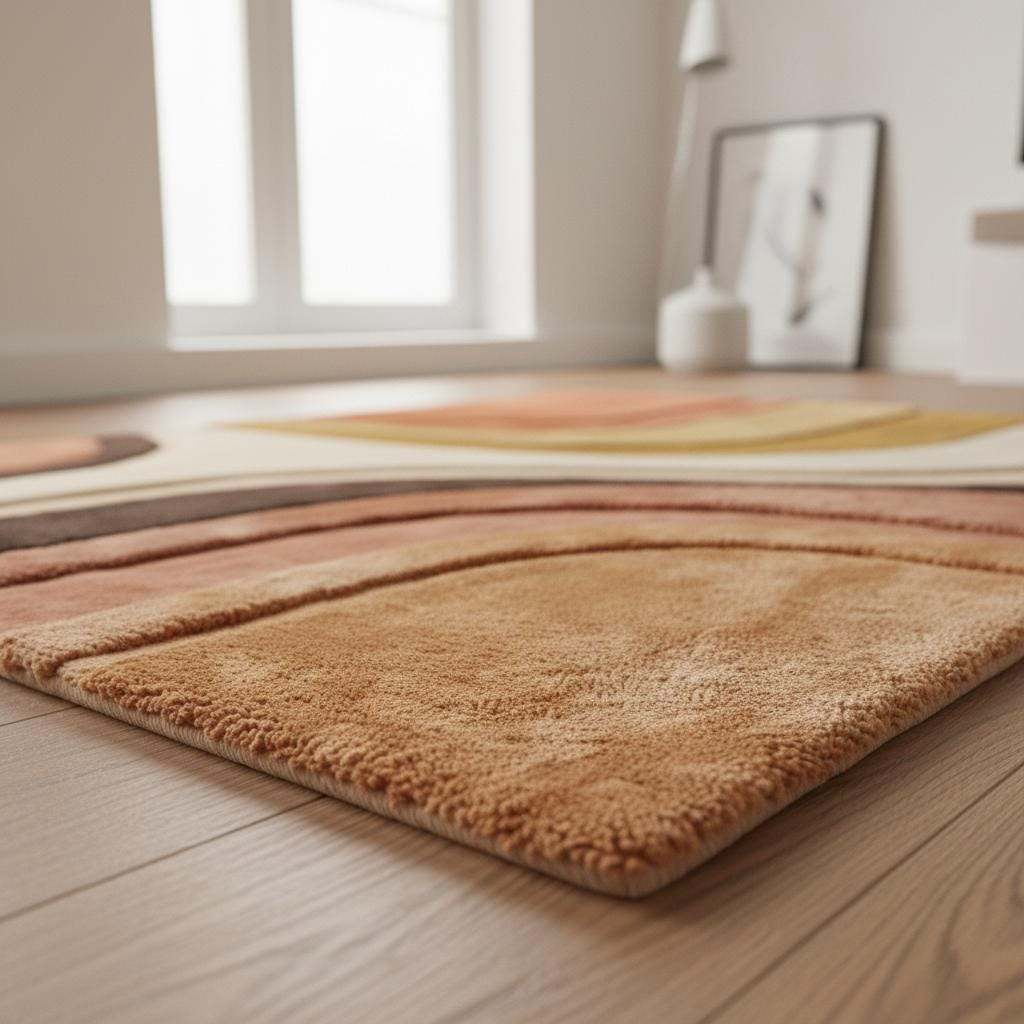 Mid Century Modern Abstract Area Rug, Hand Tufted Plush Retro Living Room Rug in Terracotta Mustard Cream, Geometric Home Decor
