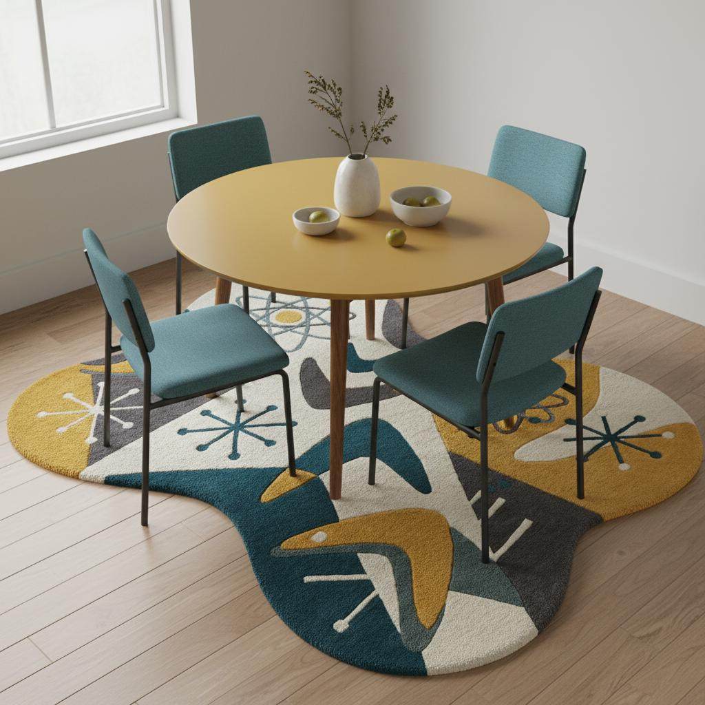 Mid Century Modern Abstract Rug, Irregular Shape Hand Tufted Wool Rug, Atomic Retro Area Rug, 1950s Modern Art Carpet, Living Room Decor