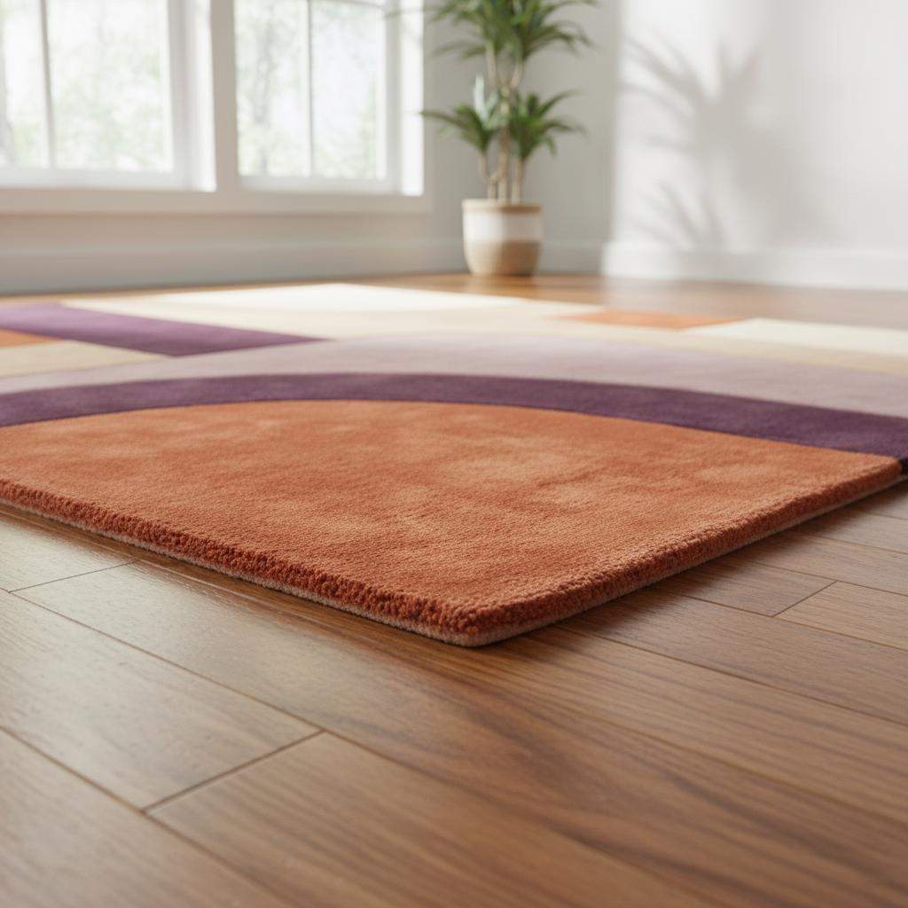 Mid Century Modern Abstract Rug, Retro Geometric Wool Area Rug, High Pile Sculpted Handmade Living Room Statement Carpet