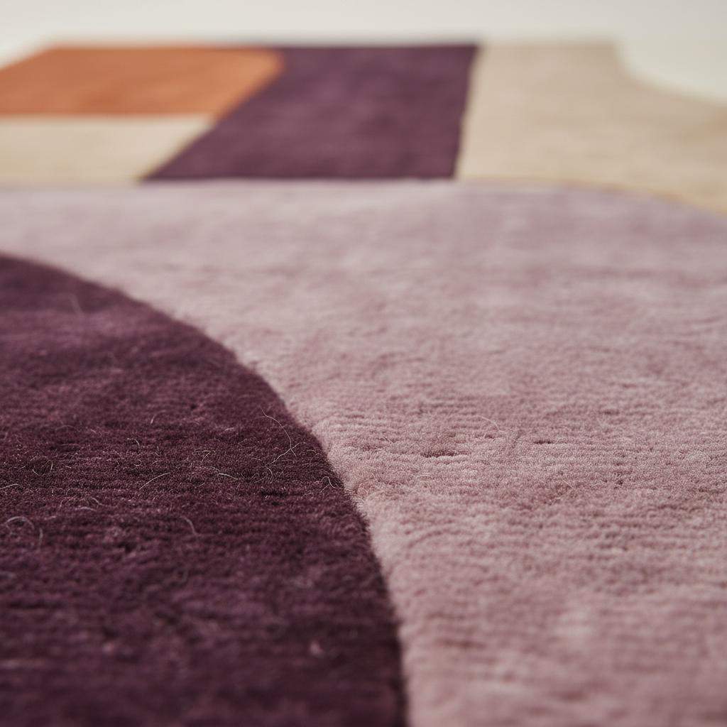 Mid Century Modern Abstract Rug, Retro Geometric Wool Area Rug, High Pile Sculpted Handmade Living Room Statement Carpet