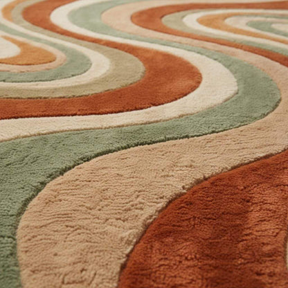 Mid Century Modern Retro Wavy Wool Rug for Living Room Decor